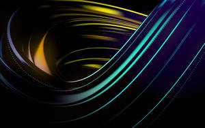 抽象數位藝術，在黑色背景上呈現黃色和藍綠色的發光曲線。 — Huawei 壁紙