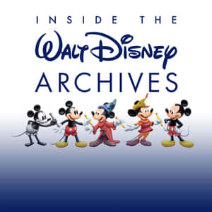 五個米奇老鼠角色穿著復古迪士尼服裝，下方有「Inside the Walt Disney Archives」文字。