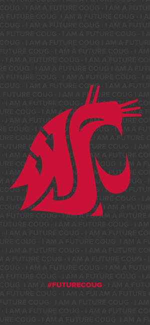 紅色美洲獅標誌，背景重複著「I AM A FUTURE COUG」文字。 — iPhone 18 壁紙