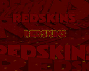 紅色和金色 3D 重複文字標誌，在深紅色背景上寫著 redskins