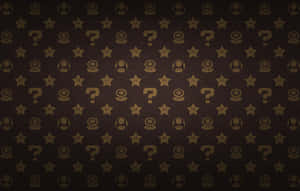 深棕色牆紙，帶有重複的Super Mario金色問號和星星圖案。 — 圖案 壁紙