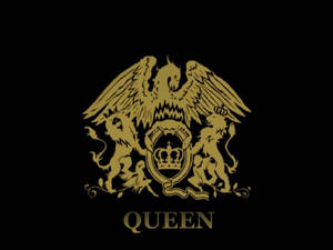 金色Queen樂隊標誌，黑色背景上有獅鷲和獅子。