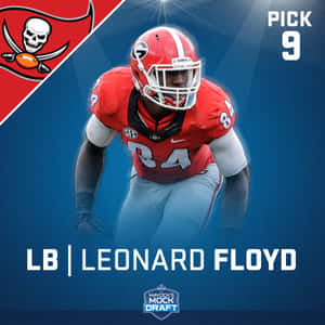 足球線衛Leonard Floyd身穿紅色球衣蹲下，準備第九順位選秀。