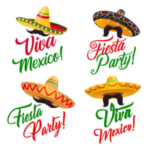 四個節日闊邊帽，帶有鬍鬚和「Viva Mexico」或「Fiesta Party」文字。