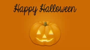 橙色背景上發光南瓜燈上方的Happy Halloween文字 — 南瓜 壁紙