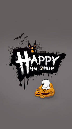 Happy Halloween 圖案，包含南瓜上的卡通狗和鬼屋。