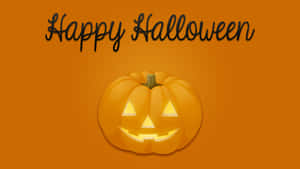 Happy Halloween 文字在微笑的傑克南瓜燈上方，溫暖地發光。