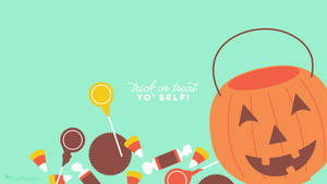 萬聖節糖果桶，內有零食和'trick or treat yo self'文字。