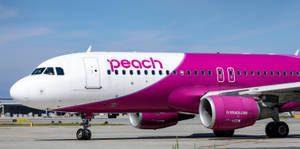 Peach Airlines飛機在藍天下停在機場停機坪