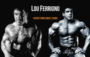 Lou Ferrigno 擺姿勢，附有名言「我從不考慮失敗」 — 健身房 壁紙
