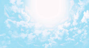 柔軟的白雲漂浮在平靜的淺藍色天空中，明亮的陽光穿透而過。