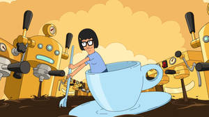 Bob's Burgers 角色在一個巨大的咖啡杯中，周圍有機械濃縮咖啡機。