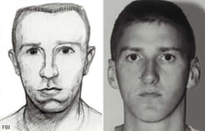 同一男子的 FBI 合成素描與真實入案照 — 艾迪·范海倫 壁紙