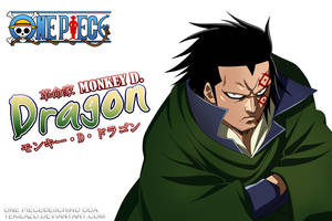 來自One Piece嘅動漫角色Monkey D. Dragon，有紅色標記同綠色斗篷。