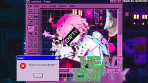 Paint 視窗中的故障效果動漫女孩，帶有詢問現實的錯誤訊息。
