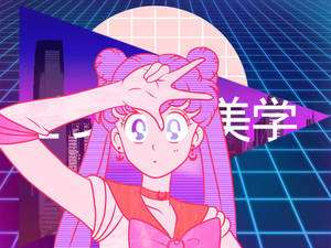蒸汽波設計水手月亮復古動畫美學