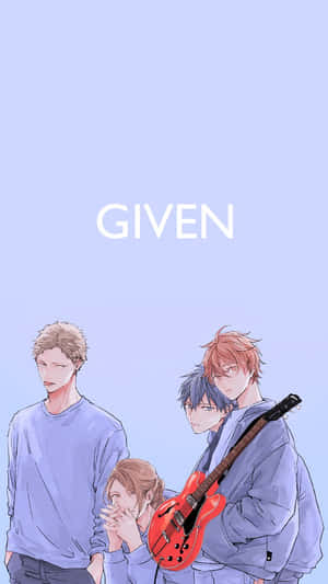 三個動畫男孩，其中一個拿著紅色結他，上面有GIVEN字樣。