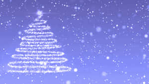 在飄雪的紫色天空中，一棵發光的聖誕樹與飄落的雪花。 — 薰衣草 壁紙