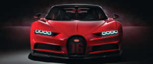 紅色Bugatti Chiron Super Sport 300+在黑暗工作室環境中帶有發光的頭燈。 — 3440x1440 壁紙