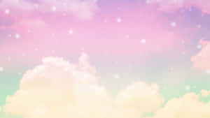 柔和粉彩天空，帶有蓬鬆雲朵和閃爍星星。 — iMac 壁紙
