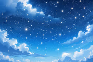 星空、蓬鬆雲朵和鮮豔藍色調 — 型格藍色動態 壁紙