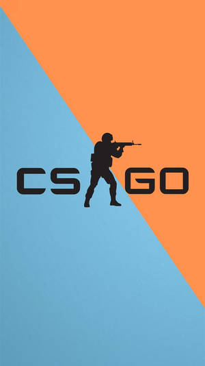 CS GO 標誌，士兵剪影在橙色和藍色背景上