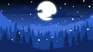 滿月照耀雪松林，夜空繁星