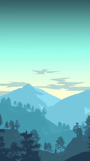 藍白相間的山水樹林風景 — 簡約風格 壁紙