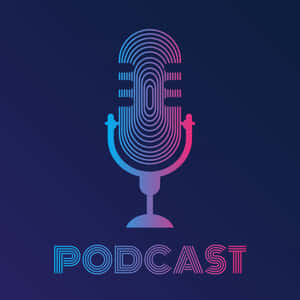 一個色彩繽紛的漸變麥克風圖標，下方有「podcast」字樣。 — 霓虹藍色美學 壁紙