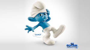 一個藍色卡通藍精靈角色，標有「CLUMSY」，在絆倒中。