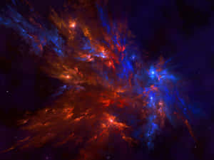 火紅和電光藍色的星雲雲團在深空中發光，散佈著星星。 — 太空 壁紙