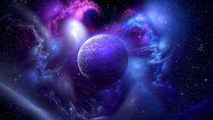被發光的宇宙雲和星星包圍的紫色行星 — 太空 壁紙