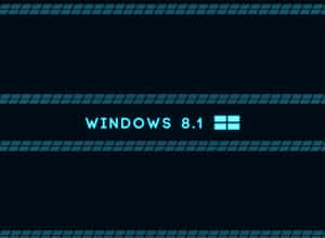Windows 8.1 操作系統標誌，以發光青色顯示在深藍色像素化背景上。