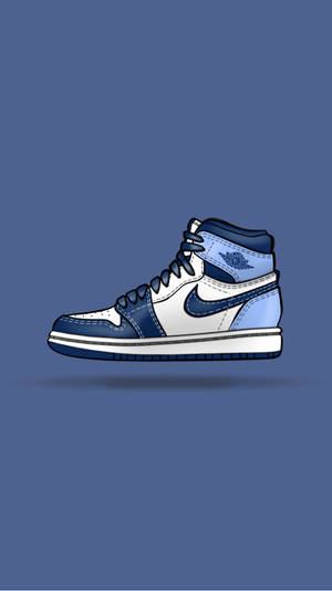純藍色背景上的藍白高筒運動鞋插圖。