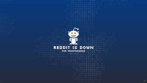 像素藝術 Reddit 吉祥物在藍色漸變背景上，帶有維護訊息。