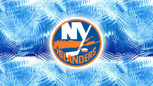 NY Islanders 冰球隊標誌在冰冷的藍色背景上。 — 紅色和藍色 GIF 壁紙
