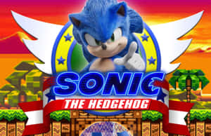 Sonic the Hedgehog喺像素化嘅遊戲場景中豎起拇指，背景有日落同叢林。 — MacBook Air M3 壁紙