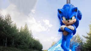 藍色刺蝟Sonic the Hedgehog企喺森林，帶有發光能量軌跡。 — 超音鼠 壁紙