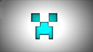 來自Minecraft的發光青色像素化爬行者面孔，灰色漸變背景
