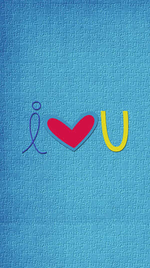 彩色 i love u 文字的藍色拼圖背景