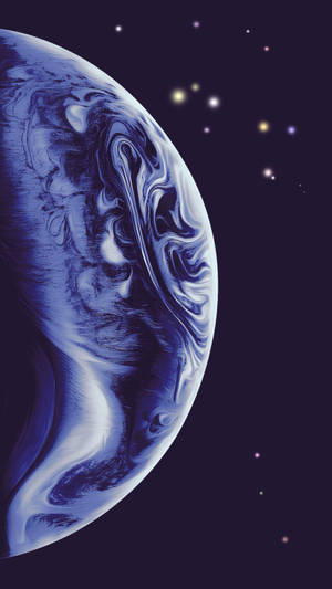 星空夜空中一顆旋轉的藍白行星。 — 行星 壁紙