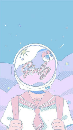 動漫女孩穿著粉紅色水手服和太空人頭盔，星空中有「Girly」文字。