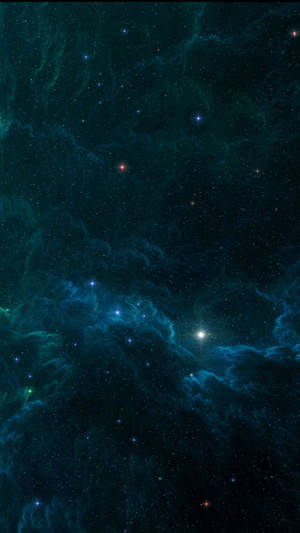 在深空中，充滿活力的藍綠色和藍色宇宙星雲，帶有發光的星星。