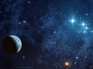 深藍色宇宙星雲中的月球和星星。