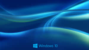 帶有Windows 10標誌的抽象藍色和藍綠色發光波形