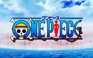 One Piece 動畫標誌，骷髏頭和草帽在海洋和天空之上。 — 海賊王 壁紙