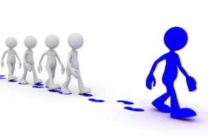 藍色3D人物帶領白色人物，在白色背景上留下藍色腳印。 — 深藍色美學 壁紙