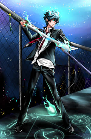 動畫男孩穿著校服，在夜間揮舞發光劍於魔法印記之上。 — Honor Pad GT2 Pro 壁紙