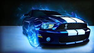 藍色Shelby Mustang帶有白色條紋，在宇宙背景下發出電光能量光芒。
