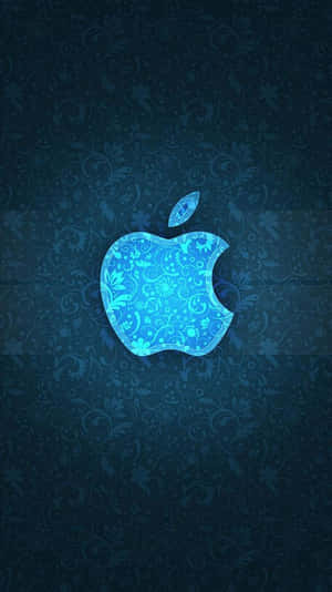 發光藍色Apple標誌，在深色華麗背景上帶有花卉設計。